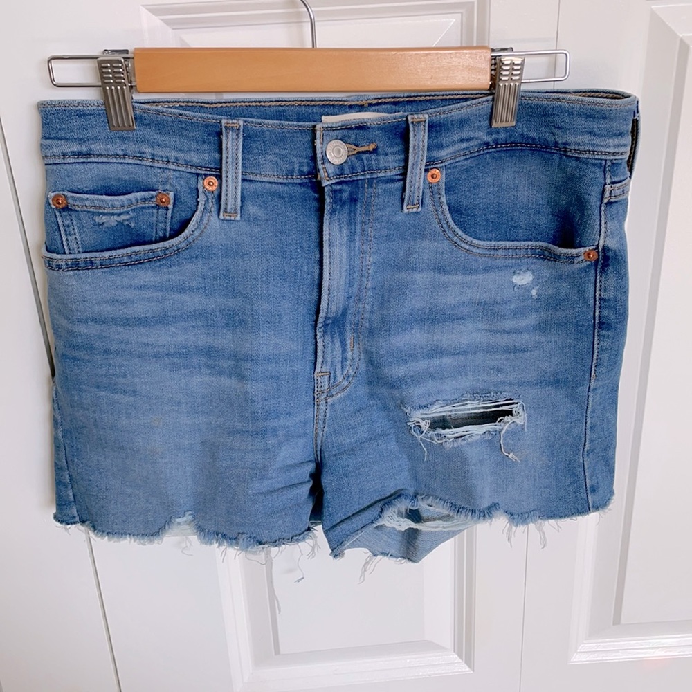 Levi’s High Rise Distressed denim shorts